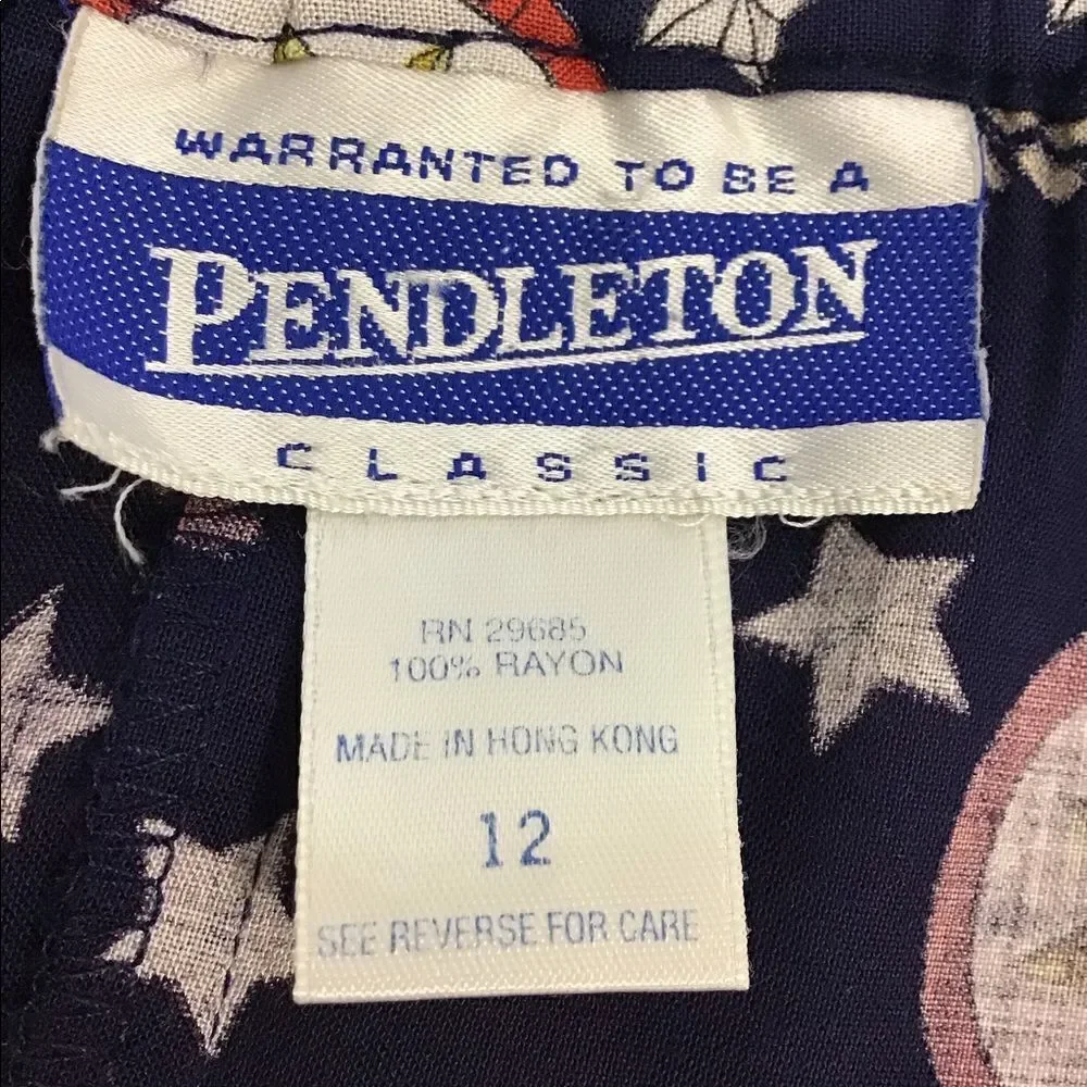 Vintage Pendleton Skirt Blue Nautical Print Button Down Knee Skirt Size 12